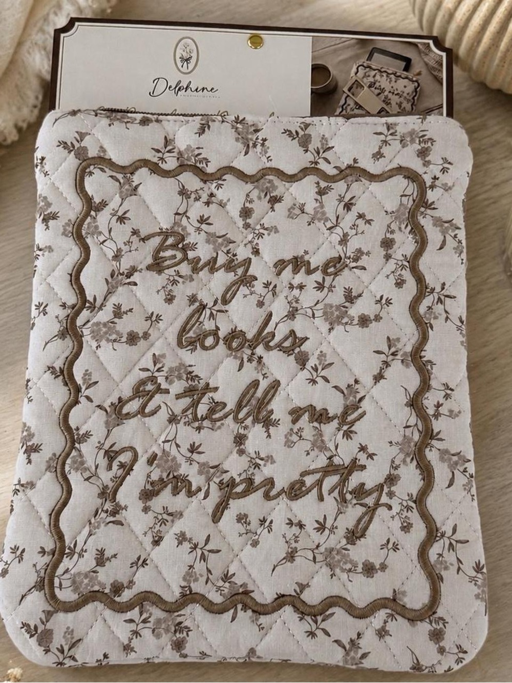 NWT Delphine Floral Quilted E-Reader Pouch "Buy Me Books" Book Sleeve